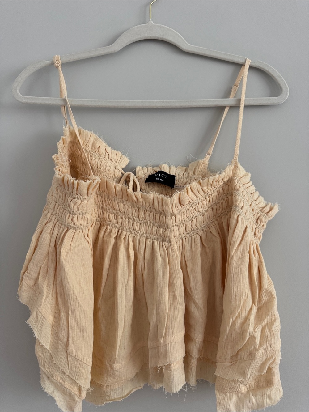 VICI Beige Smocked Ruffle Camisole Top
